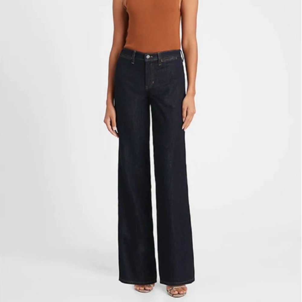 Dark Denim High Rise Wide Leg Zipper Pocket Jean | Banana Republic, 16